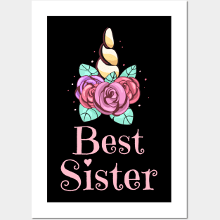 Best Sister Siblings Unicorn Family Floral Posters and Art